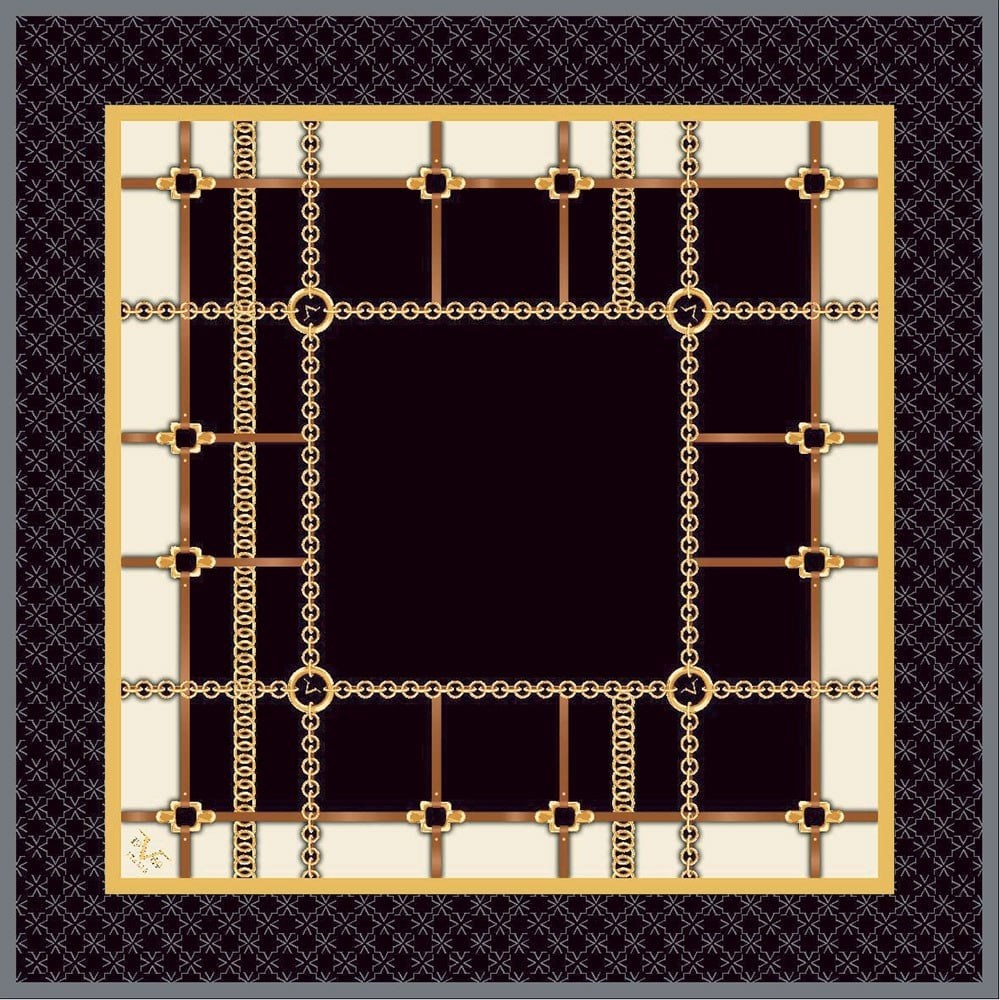 EŞARPGeometrik Desen Gold Seri Twill Eşarp Askısı ile Birlikte 90x90 cm