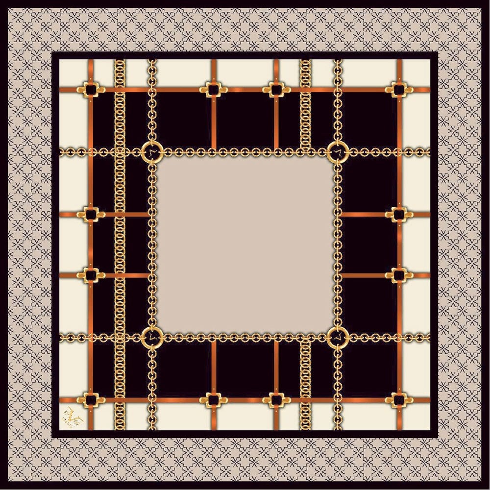 EŞARPGeometrik Desen Gold Seri Twill Eşarp Askısı ile Birlikte 90x90 cm