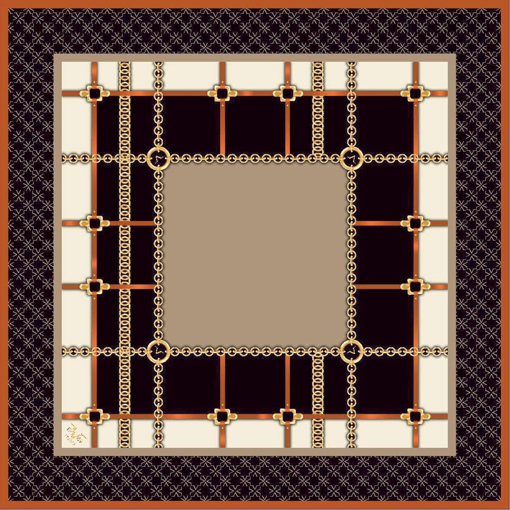 EŞARPGeometrik Desen Gold Seri Twill Eşarp Askısı ile Birlikte 90x90 cm