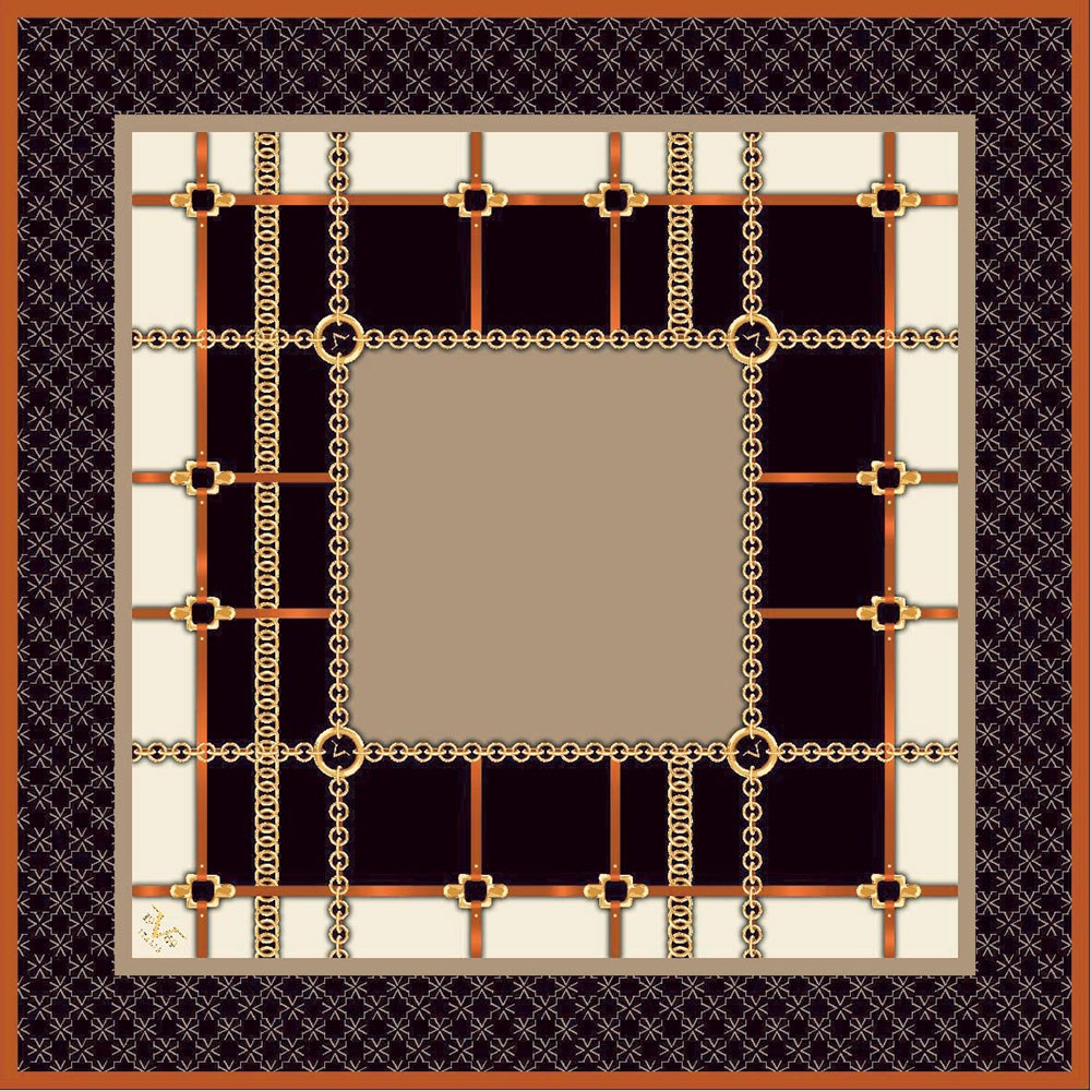 EŞARPGeometrik Desen Gold Seri Twill Eşarp Askısı ile Birlikte 90x90 cm