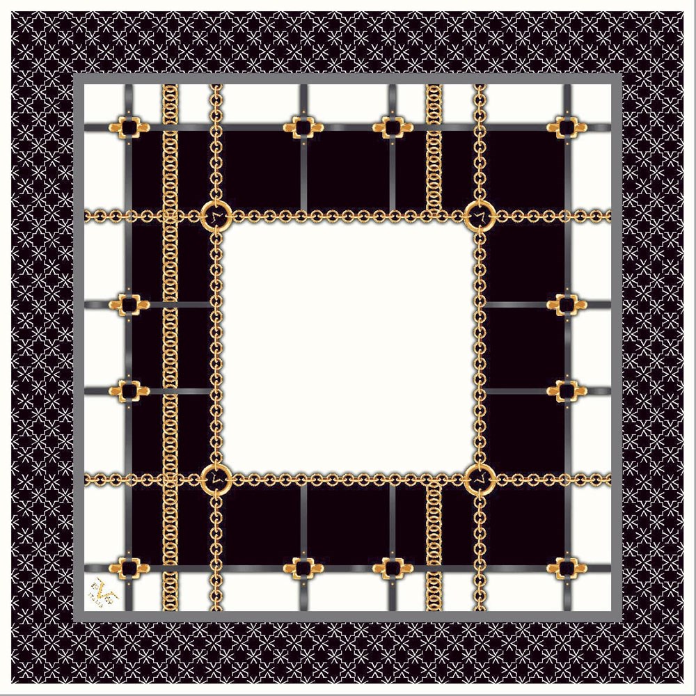 EŞARPGeometrik Desen Gold Seri Twill Eşarp Askısı ile Birlikte 90x90 cm
