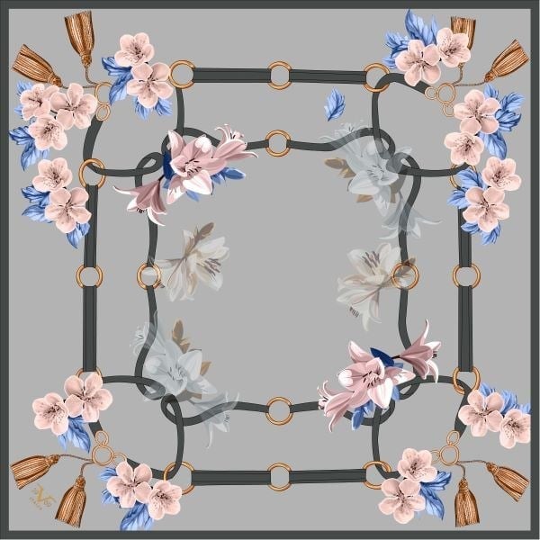GOLD SERİ EŞARPÇiçekli Desen Gold Seri Twill Eşarp Askısı ile Birlikte 90x90 cm