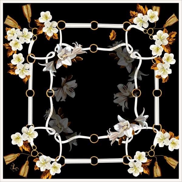 GOLD SERİ EŞARPÇiçekli Desen Gold Seri Twill Eşarp Askısı ile Birlikte 90x90 cm
