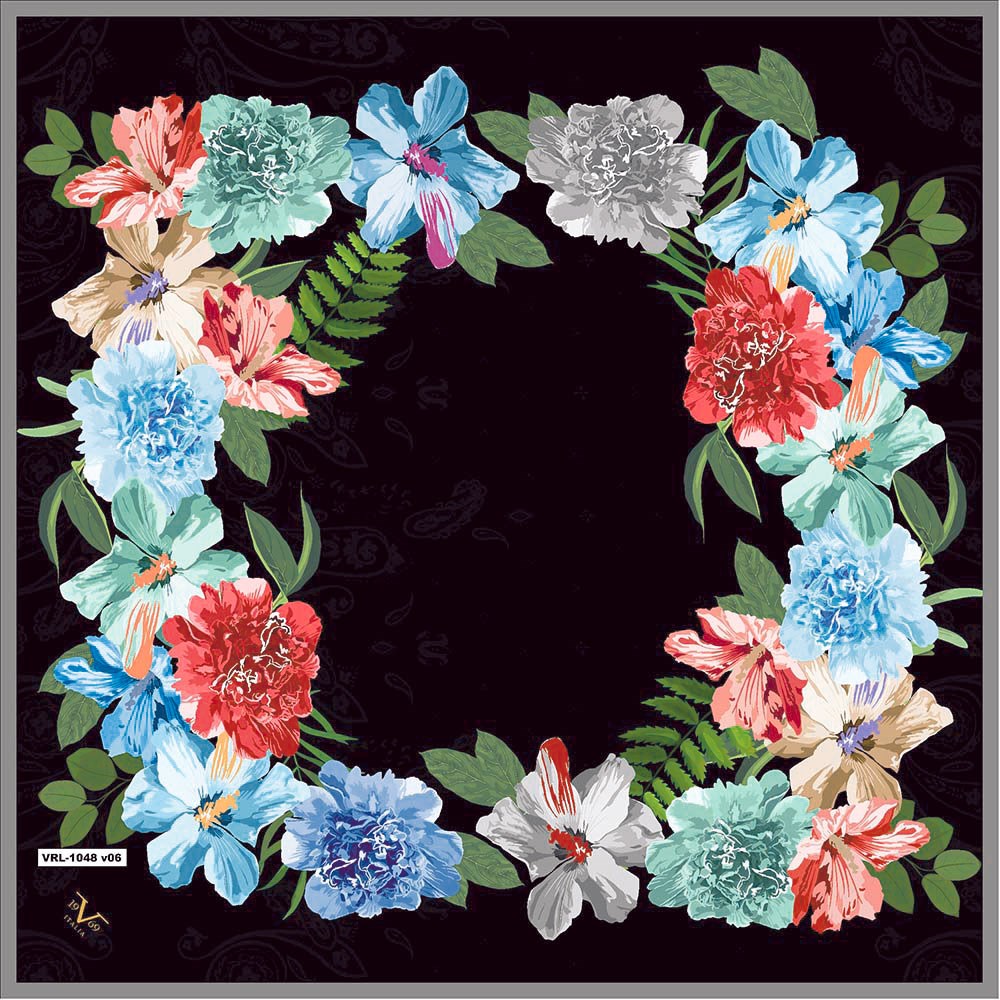 BLACK SERİ EŞARPÇiçekli Desen Black Seri Twill Eşarp Askısı ile Birlikte 90x90 cm