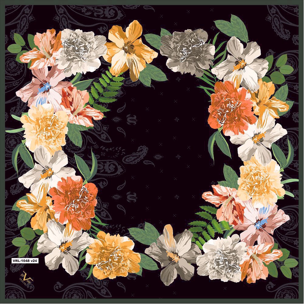 BLACK SERİ EŞARPÇiçekli Desen Black Seri Twill Eşarp Askısı ile Birlikte 90x90 cm