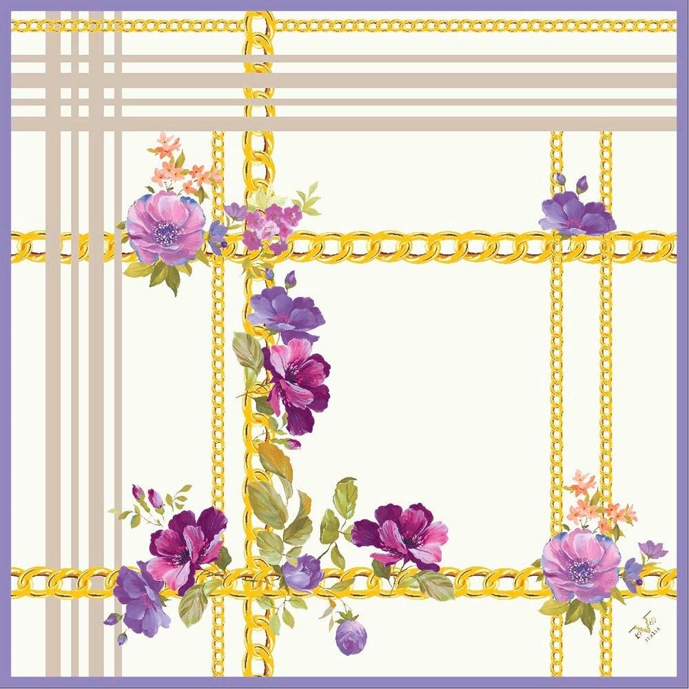 GOLD SERİ EŞARPÇiçekli Desen Gold Seri Twill Eşarp Askısı ile Birlikte 90x90 cm