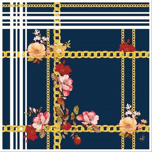 GOLD SERİ EŞARPÇiçekli Desen Gold Seri Twill Eşarp Askısı ile Birlikte 90x90 cm