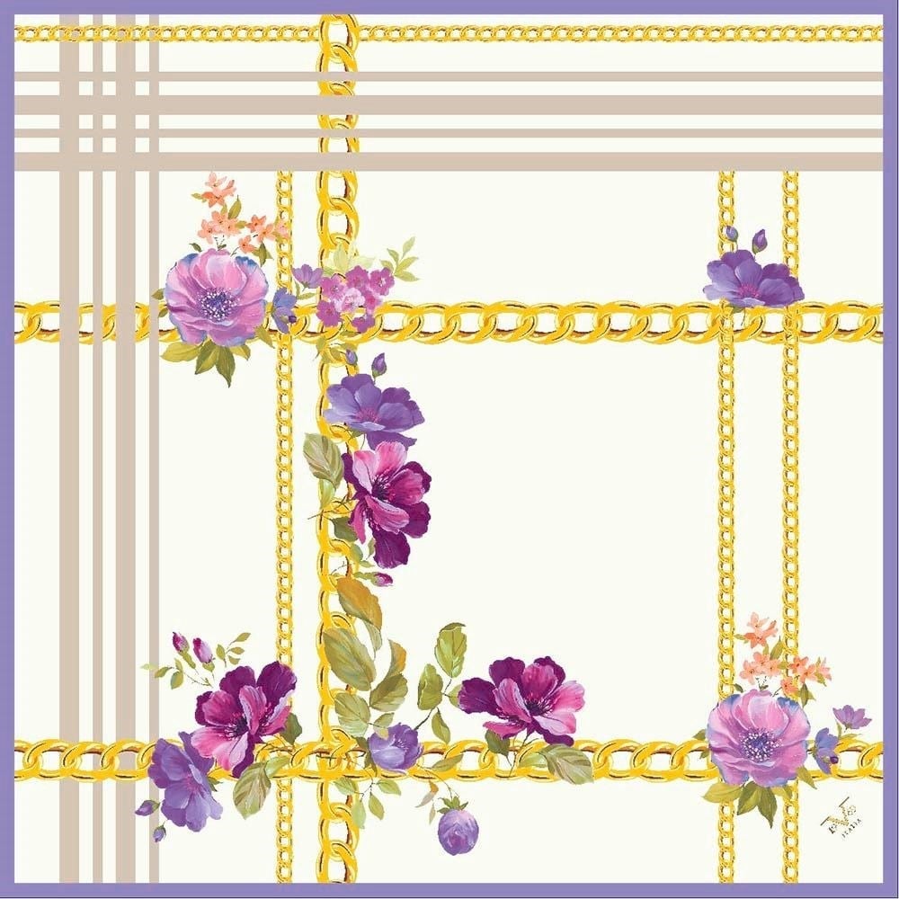 GOLD SERİ EŞARPÇiçekli Desen Gold Seri Twill Eşarp Askısı ile Birlikte 90x90 cm