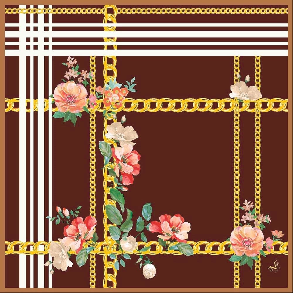 GOLD SERİ EŞARPÇiçekli Desen Gold Seri Twill Eşarp Askısı ile Birlikte 90x90 cm