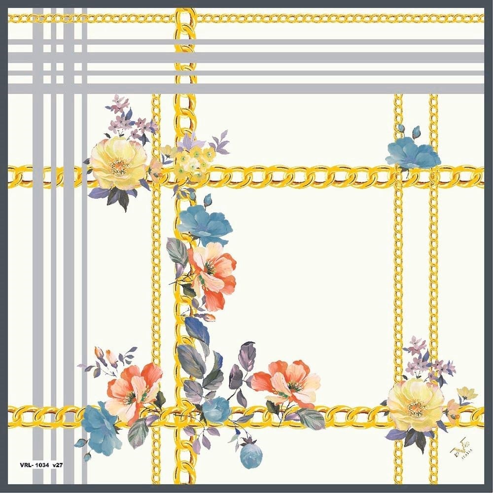 GOLD SERİ EŞARPÇiçekli Desen Gold Seri Twill Eşarp Askısı ile Birlikte 90x90 cm