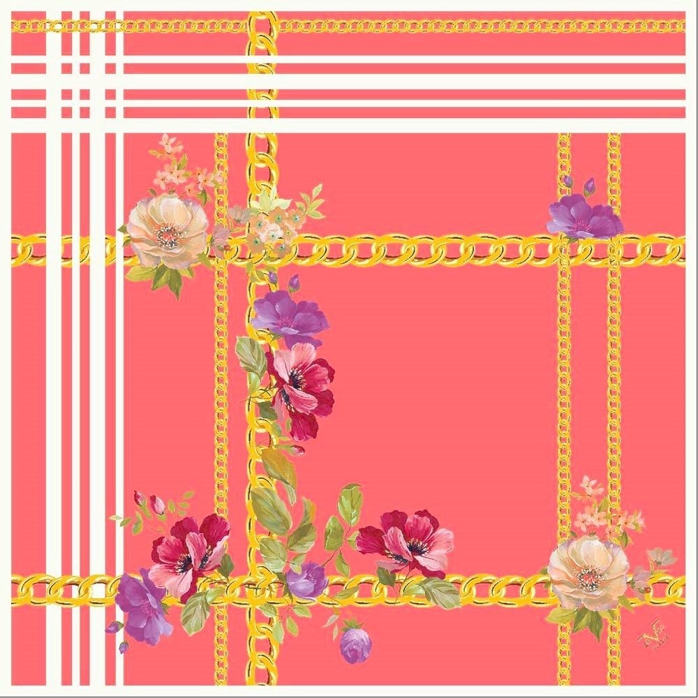 GOLD SERİ EŞARPÇiçekli Desen Gold Seri Twill Eşarp Askısı ile Birlikte 90x90 cm
