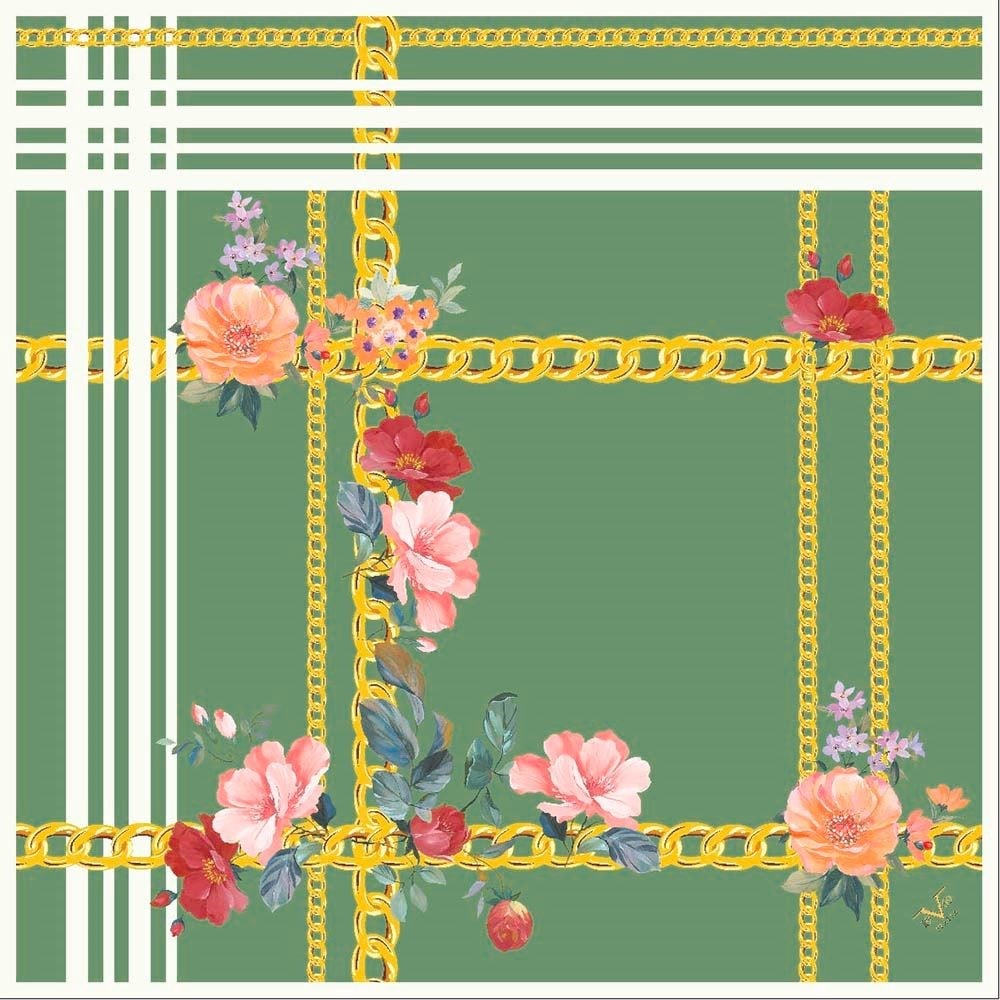 GOLD SERİ EŞARPÇiçekli Desen Gold Seri Twill Eşarp Askısı ile Birlikte 90x90 cm