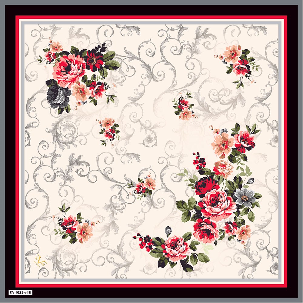 EŞARPÇiçekli Desen Black Seri Rayon Eşarp Askısı ile Birlikte 90x90 cm