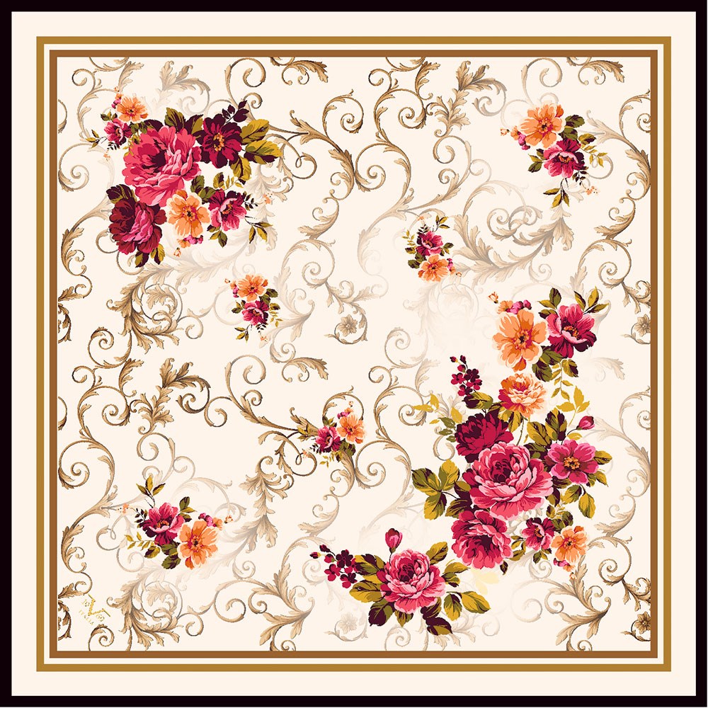EŞARPÇiçekli Desen Black Seri Rayon Eşarp Askısı ile Birlikte 90x90 cm