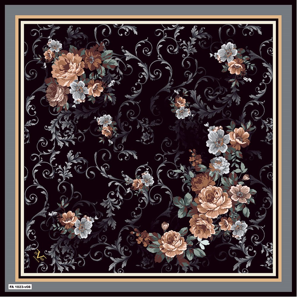 EŞARPÇiçekli Desen Black Seri Rayon Eşarp Askısı ile Birlikte 90x90 cm