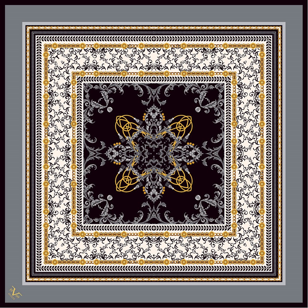 BLACK SERİ EŞARPMandala Desen Black Seri Twill Eşarp Askısı ile Birlikte 90x90 cm