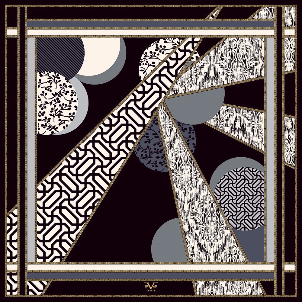 BLACK SERİ EŞARPGeometrik Desen Black Seri Twill Eşarp Askısı ile Birlikte 90x90 cm