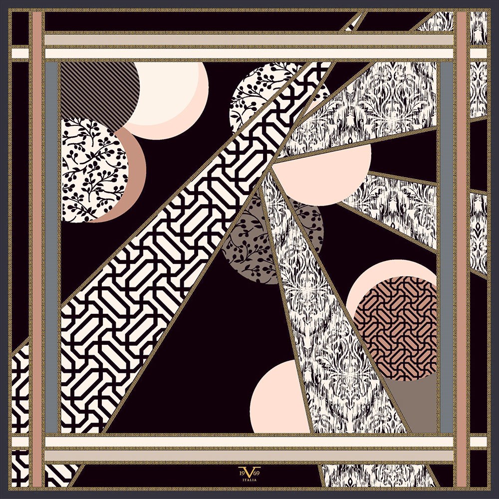 BLACK SERİ EŞARPGeometrik Desen Black Seri Twill Eşarp Askısı ile Birlikte 90x90 cm