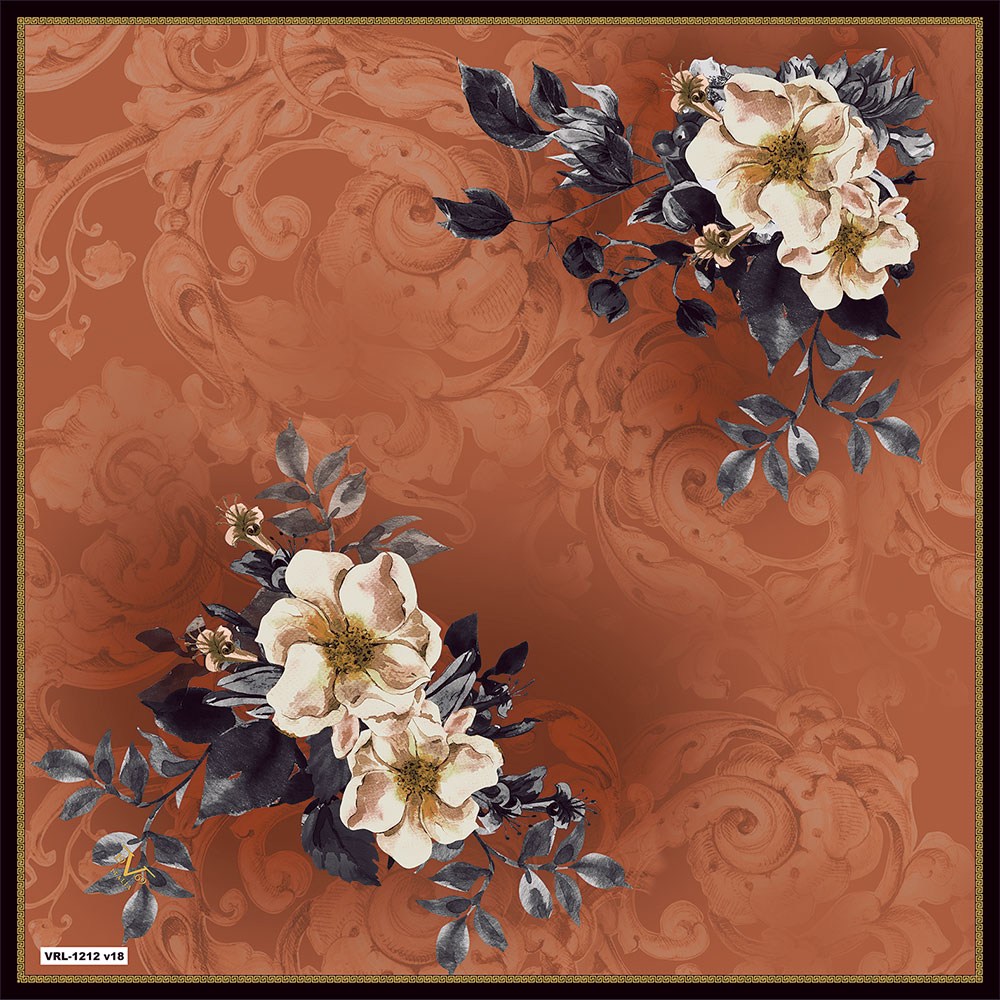 BLACK SERİ EŞARPBarok Çiçekli Desen Black Seri Twill Eşarp Askısı ile Birlikte 90x90 cm