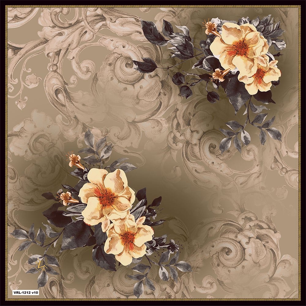 BLACK SERİ EŞARPBarok Çiçekli Desen Black Seri Twill Eşarp Askısı ile Birlikte 90x90 cm