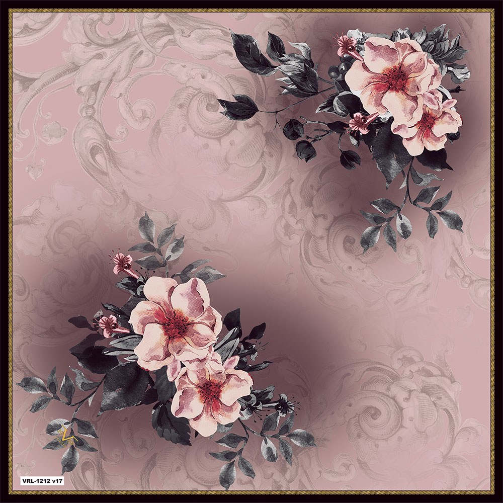 BLACK SERİ EŞARPBarok Çiçekli Desen Black Seri Twill Eşarp Askısı ile Birlikte 90x90 cm