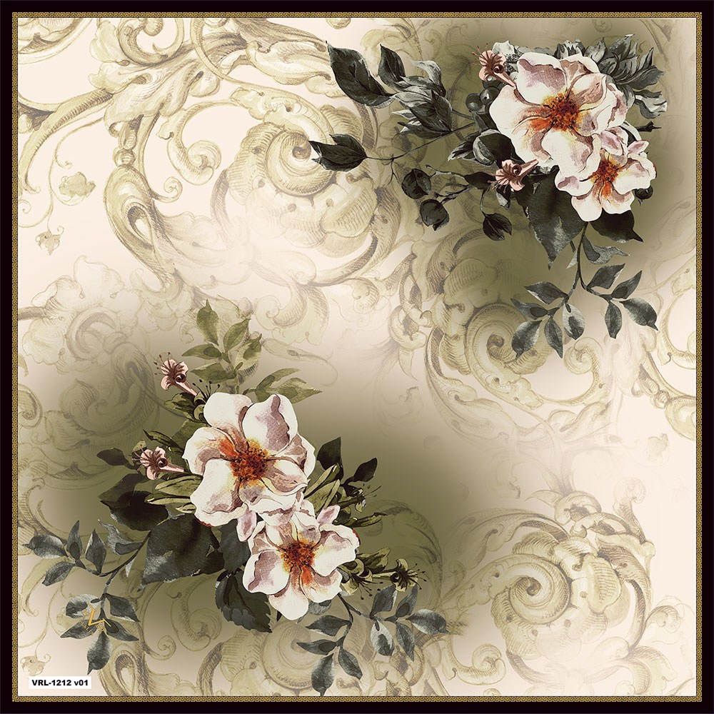 BLACK SERİ EŞARPBarok Çiçekli Desen Black Seri Twill Eşarp Askısı ile Birlikte 90x90 cm