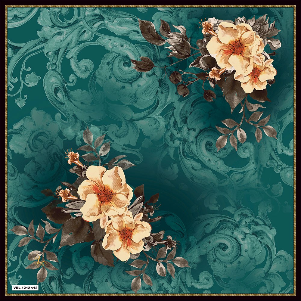 BLACK SERİ EŞARPBarok Çiçekli Desen Black Seri Twill Eşarp Askısı ile Birlikte 90x90 cm