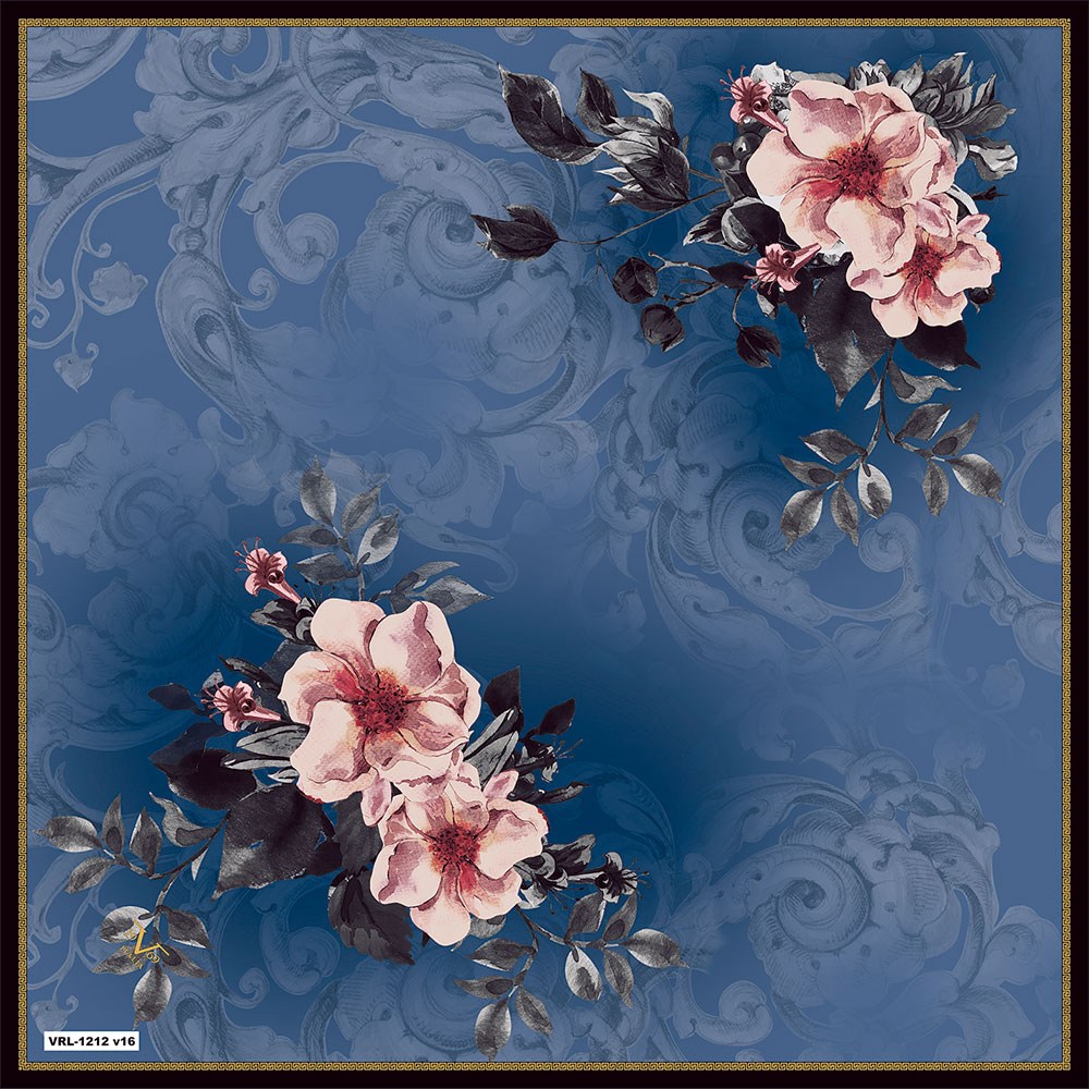 BLACK SERİ EŞARPBarok Çiçekli Desen Black Seri Twill Eşarp Askısı ile Birlikte 90x90 cm