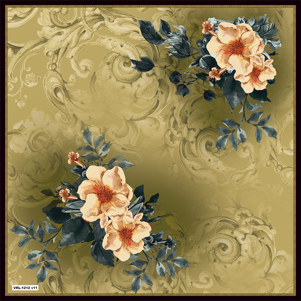 BLACK SERİ EŞARPBarok Çiçekli Desen Black Seri Twill Eşarp Askısı ile Birlikte 90x90 cm