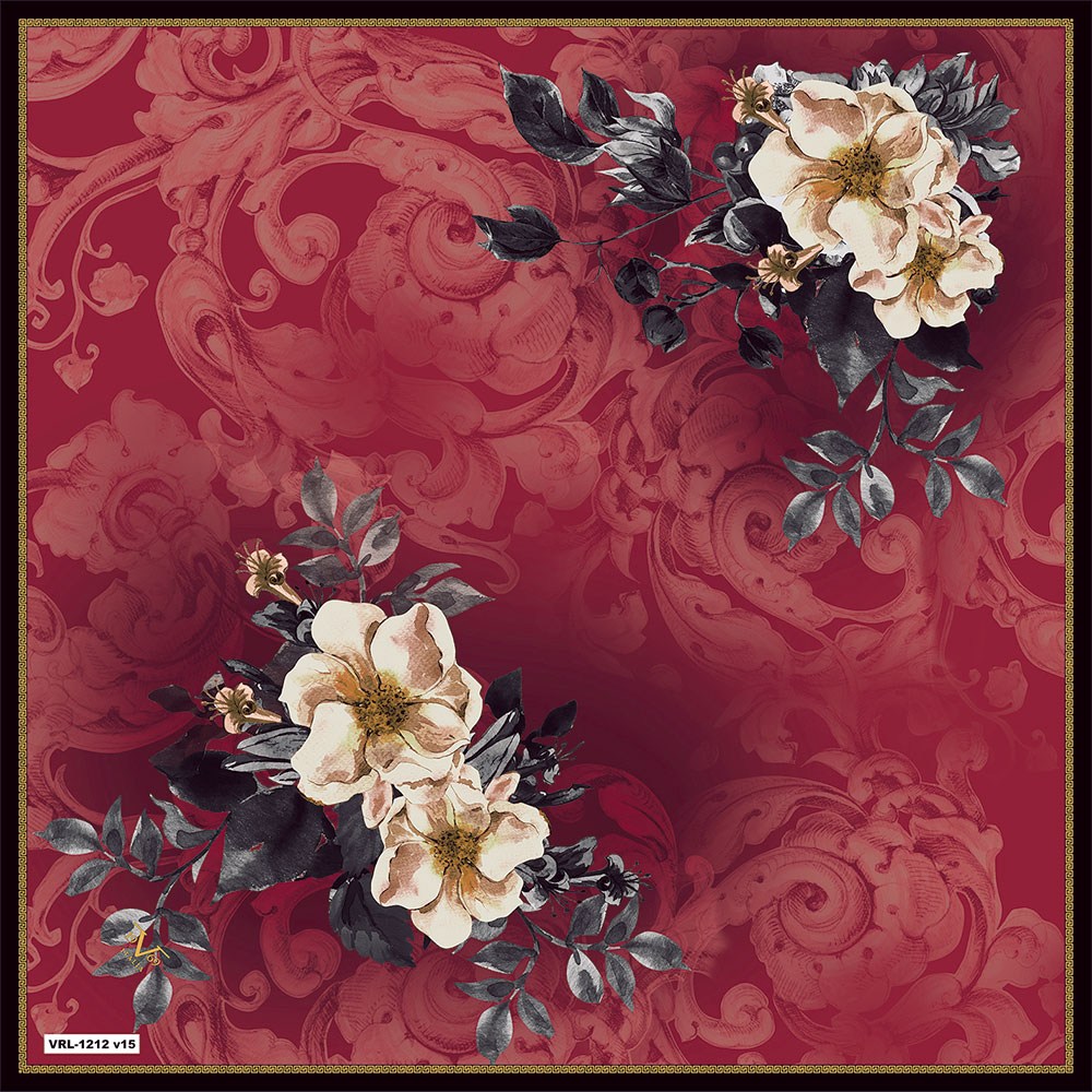 BLACK SERİ EŞARPBarok Çiçekli Desen Black Seri Twill Eşarp Askısı ile Birlikte 90x90 cm