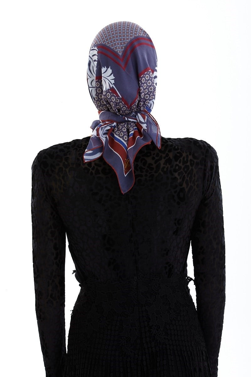 ScarfÇiçekli Desen İtalyan Şifon Seri Eşarp Askısı ile Birlikte 90x90 cm