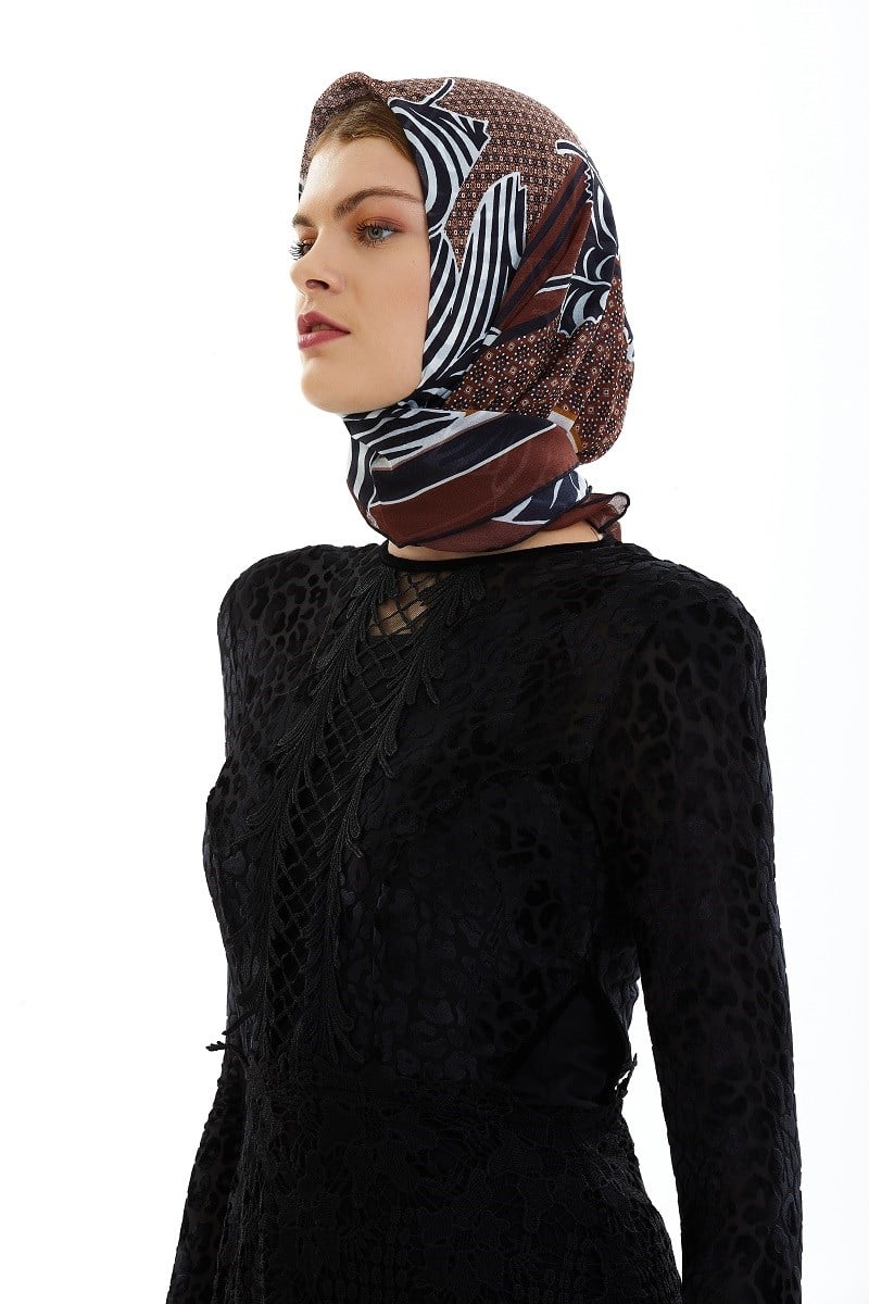 ScarfÇiçekli Desen İtalyan Şifon Seri Eşarp Askısı ile Birlikte 90x90 cm