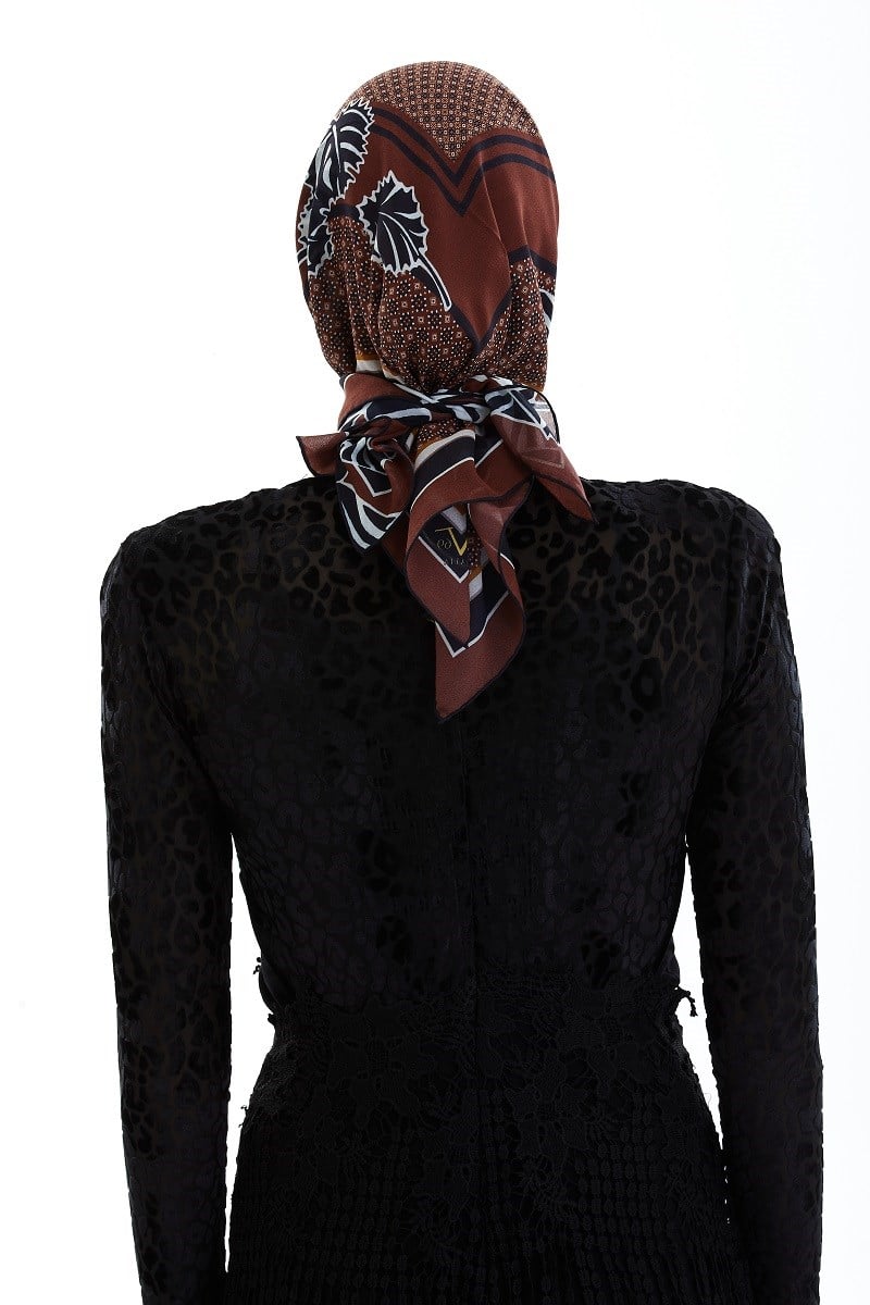 ScarfÇiçekli Desen İtalyan Şifon Seri Eşarp Askısı ile Birlikte 90x90 cm