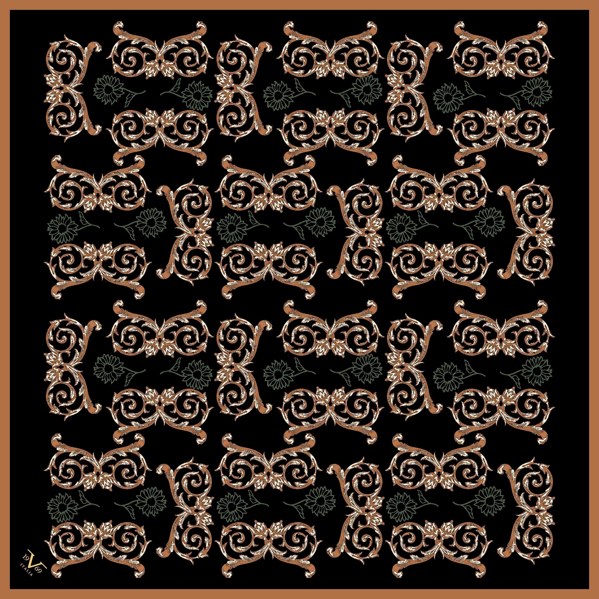BLACK SERİ EŞARPBarok Logolu Desen Black Seri Twill Eşarp Askısı ile Birlikte 90x90 cm