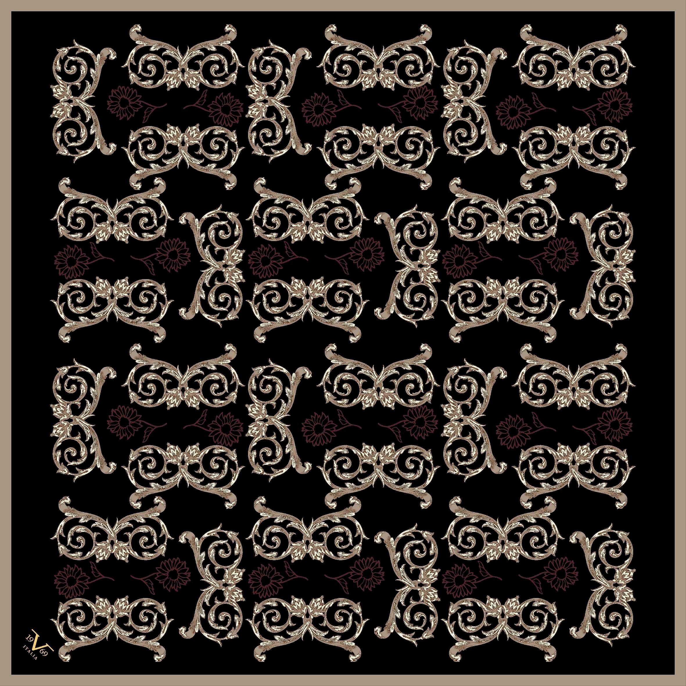 BLACK SERİ EŞARPBarok Logolu Desen Black Seri Twill Eşarp Askısı ile Birlikte 90x90 cm