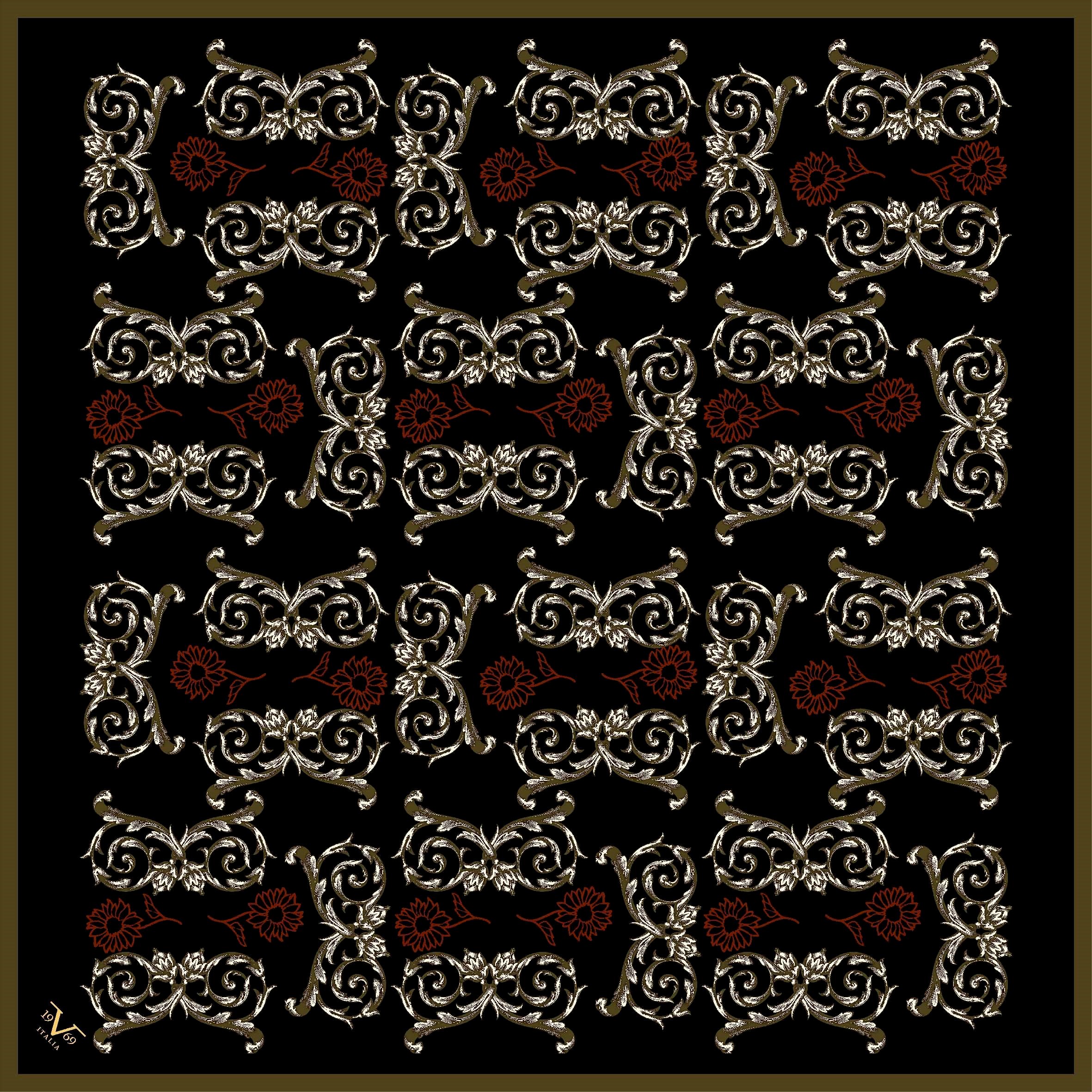 BLACK SERİ EŞARPBarok Logolu Desen Black Seri Twill Eşarp Askısı ile Birlikte 90x90 cm