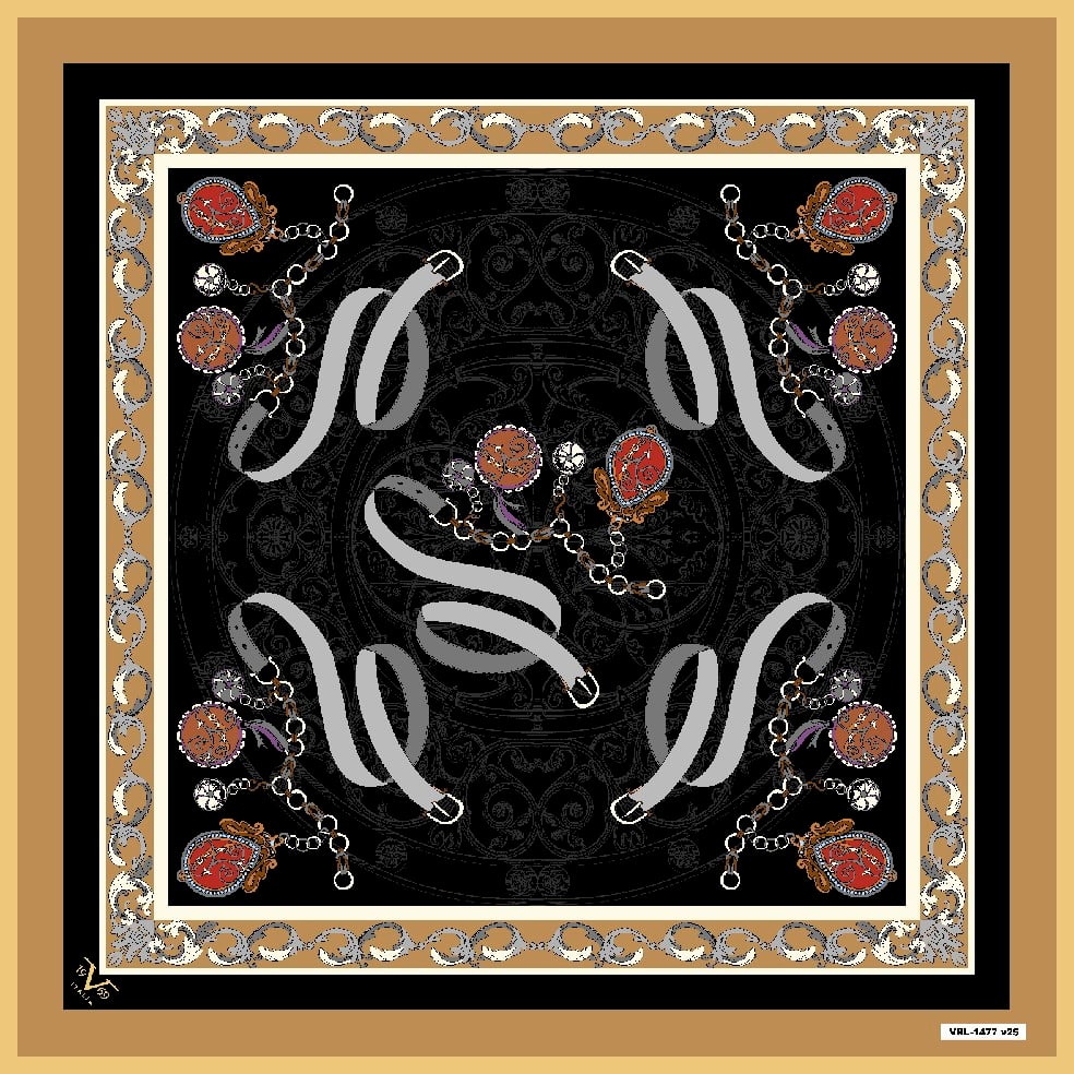 BLACK SERİ EŞARPKemer Zincirli Desen Black Seri Twill Eşarp Askısı ile Birlikte 90x90 cm