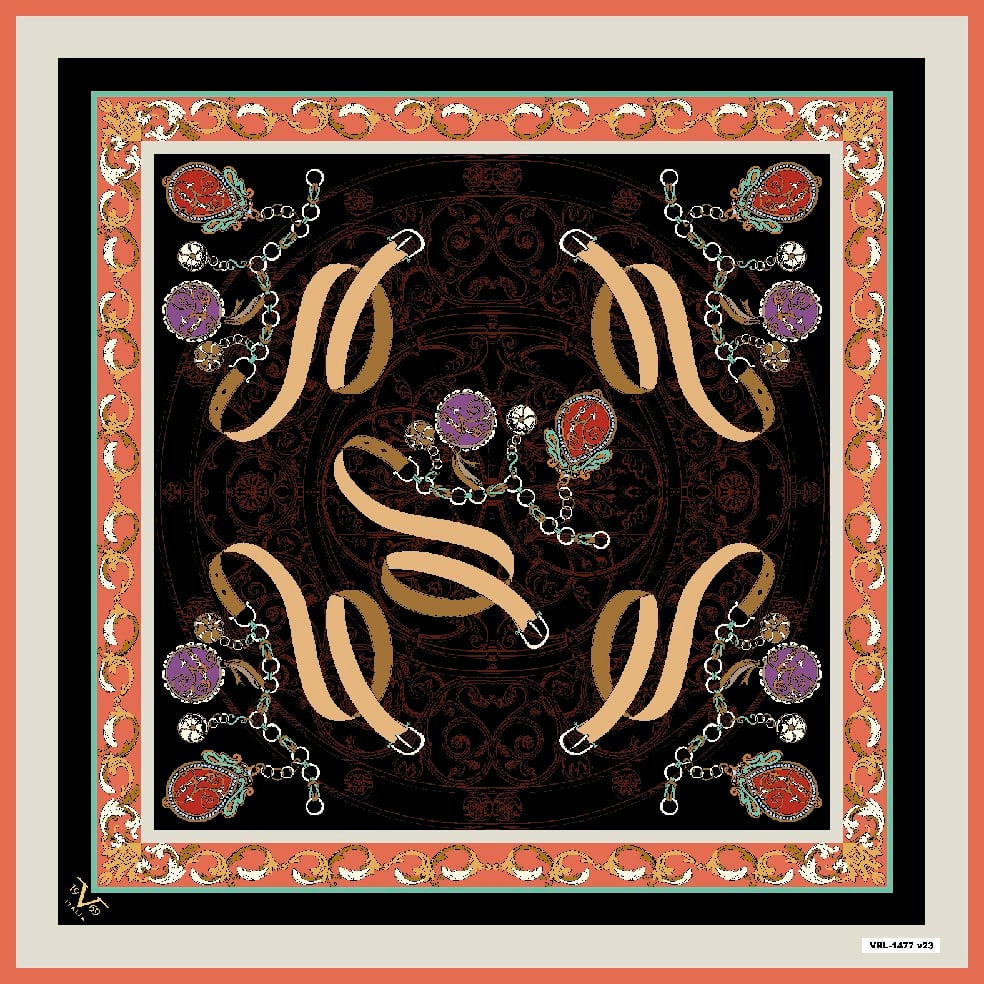 BLACK SERİ EŞARPKemer Zincirli Desen Black Seri Twill Eşarp Askısı ile Birlikte 90x90 cm