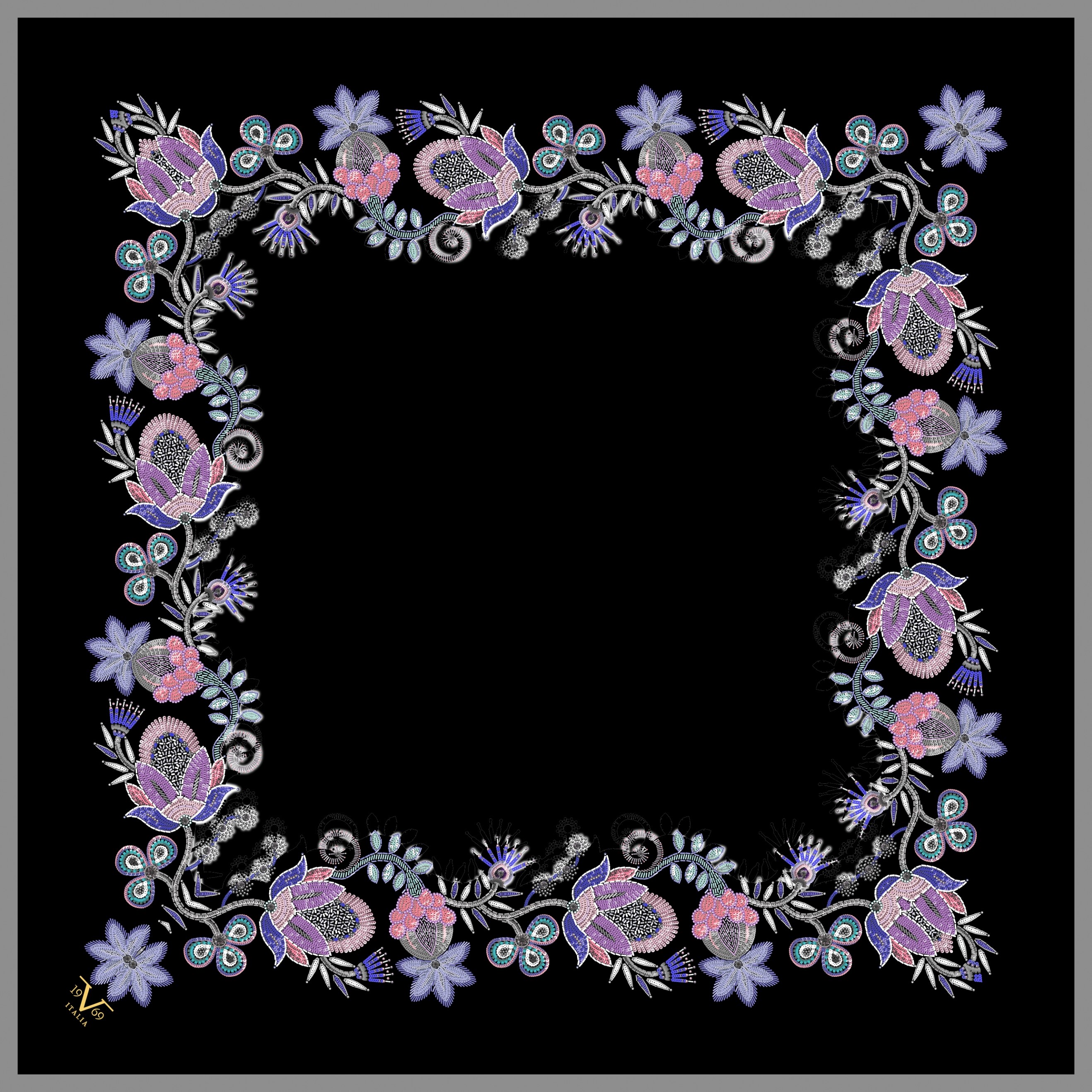 EŞARPÇiçekli Desen Gold Seri Twill Eşarp Askısı ile Birlikte 90x90 cm