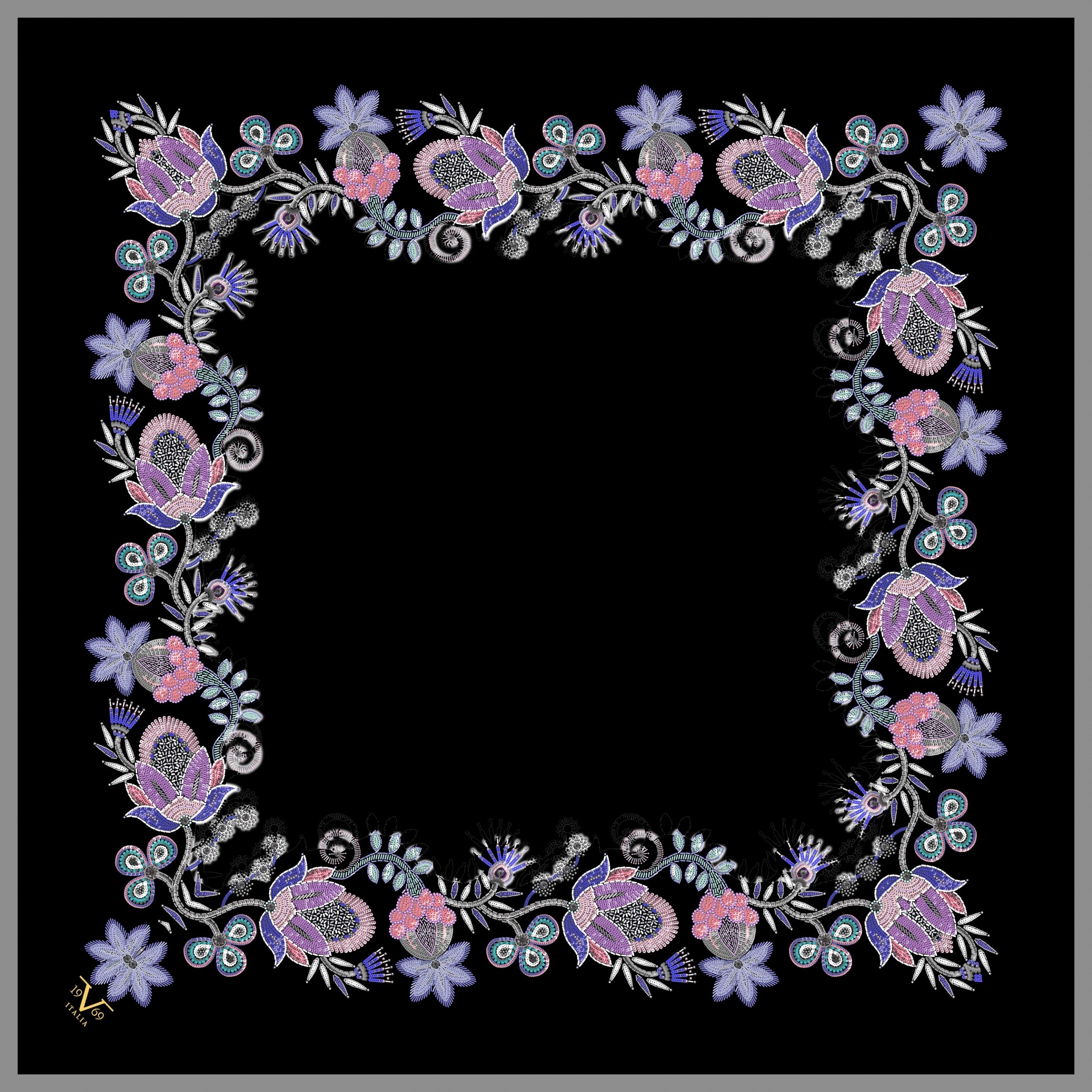 EŞARPÇiçekli Desen Gold Seri Twill Eşarp Askısı ile Birlikte 90x90 cm