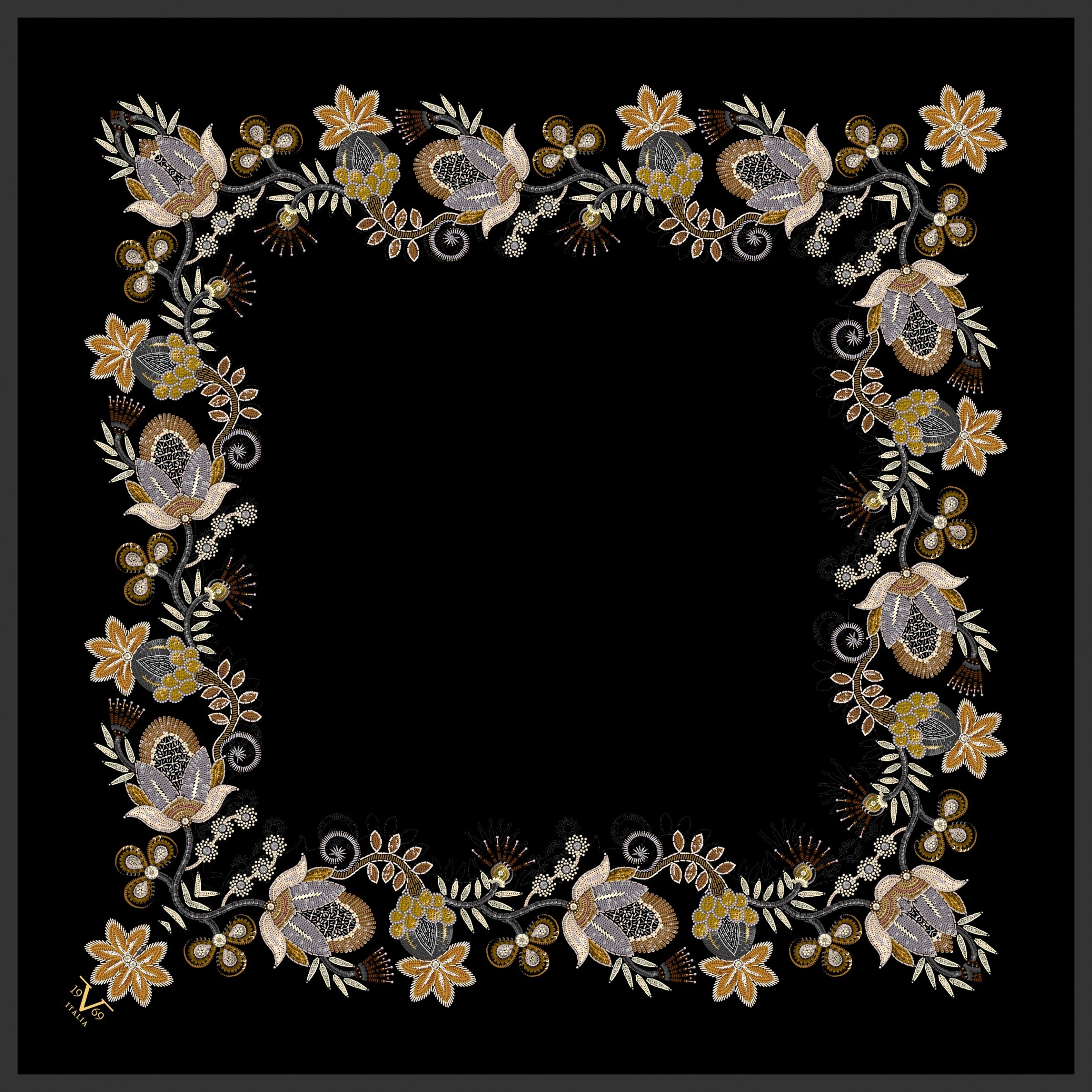 EŞARPÇiçekli Desen Gold Seri Twill Eşarp Askısı ile Birlikte 90x90 cm
