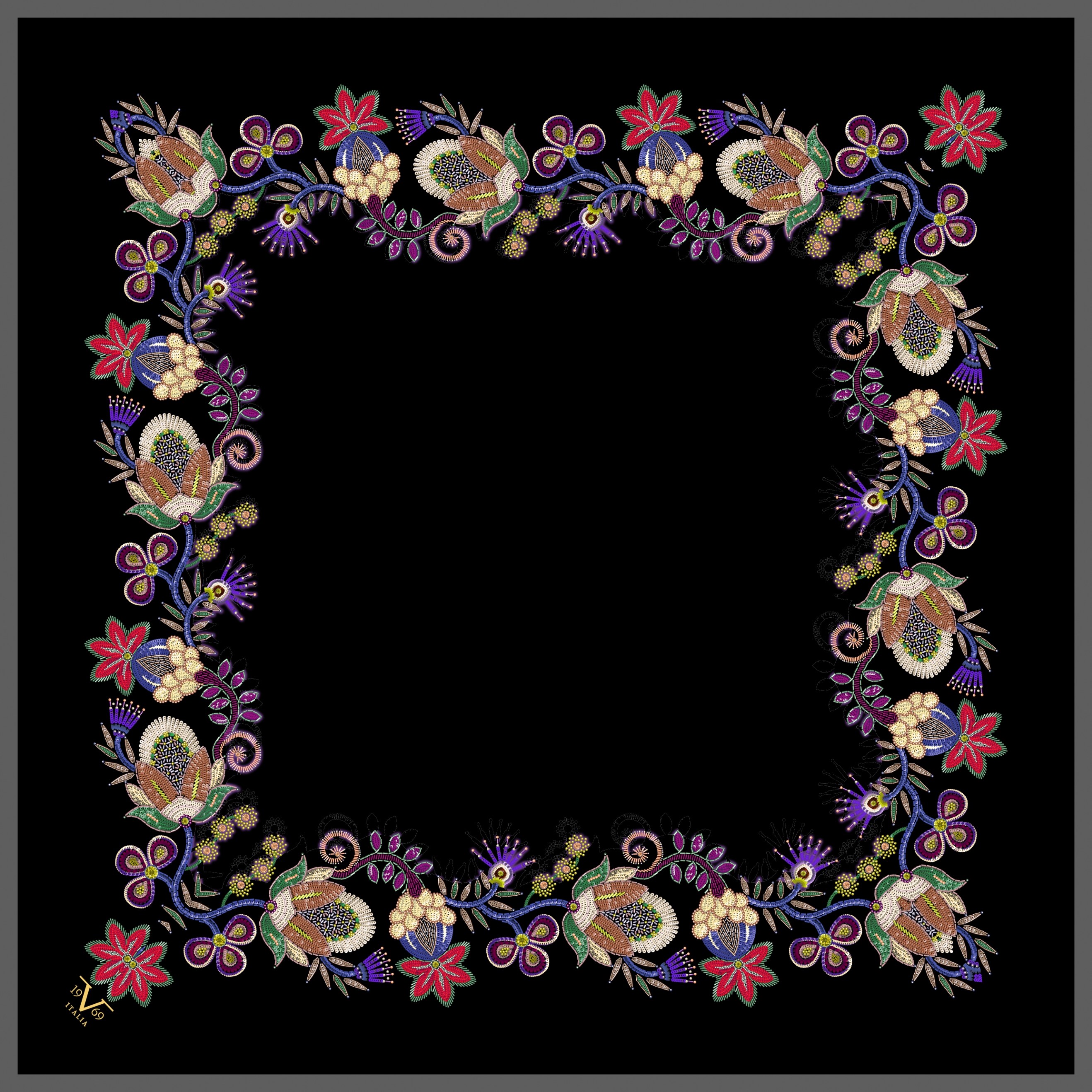 EŞARPÇiçekli Desen Gold Seri Twill Eşarp Askısı ile Birlikte 90x90 cm