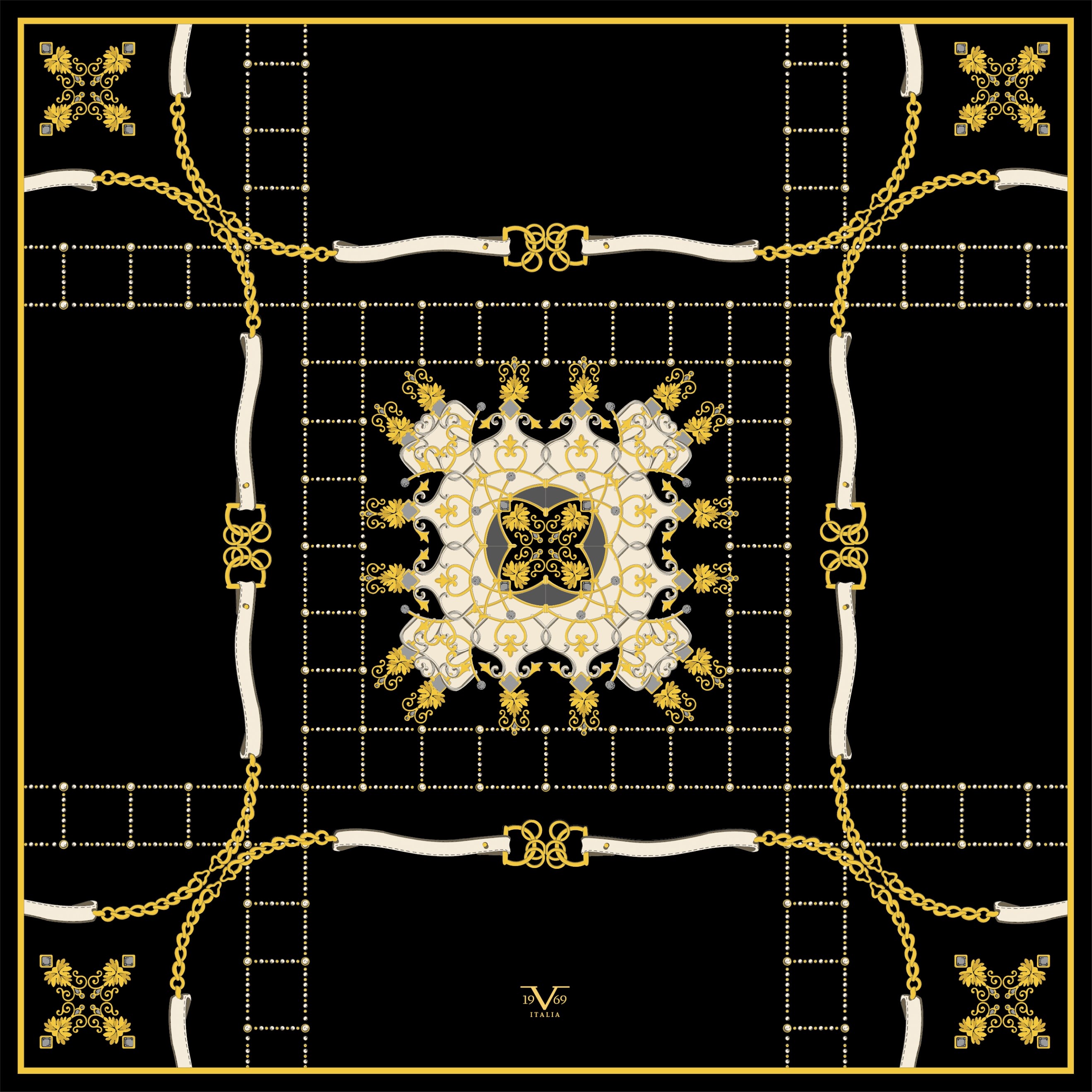 EŞARPZincirli Desen Gold Seri Twill Eşarp Askısı ile Birlikte 90x90 cm