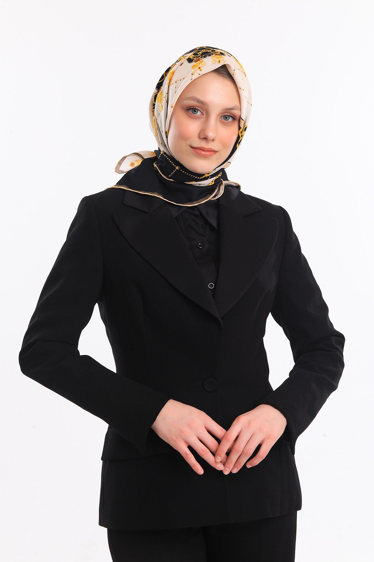 EŞARPZincirli Desen Gold Seri Twill Eşarp Askısı ile Birlikte 90x90 cm