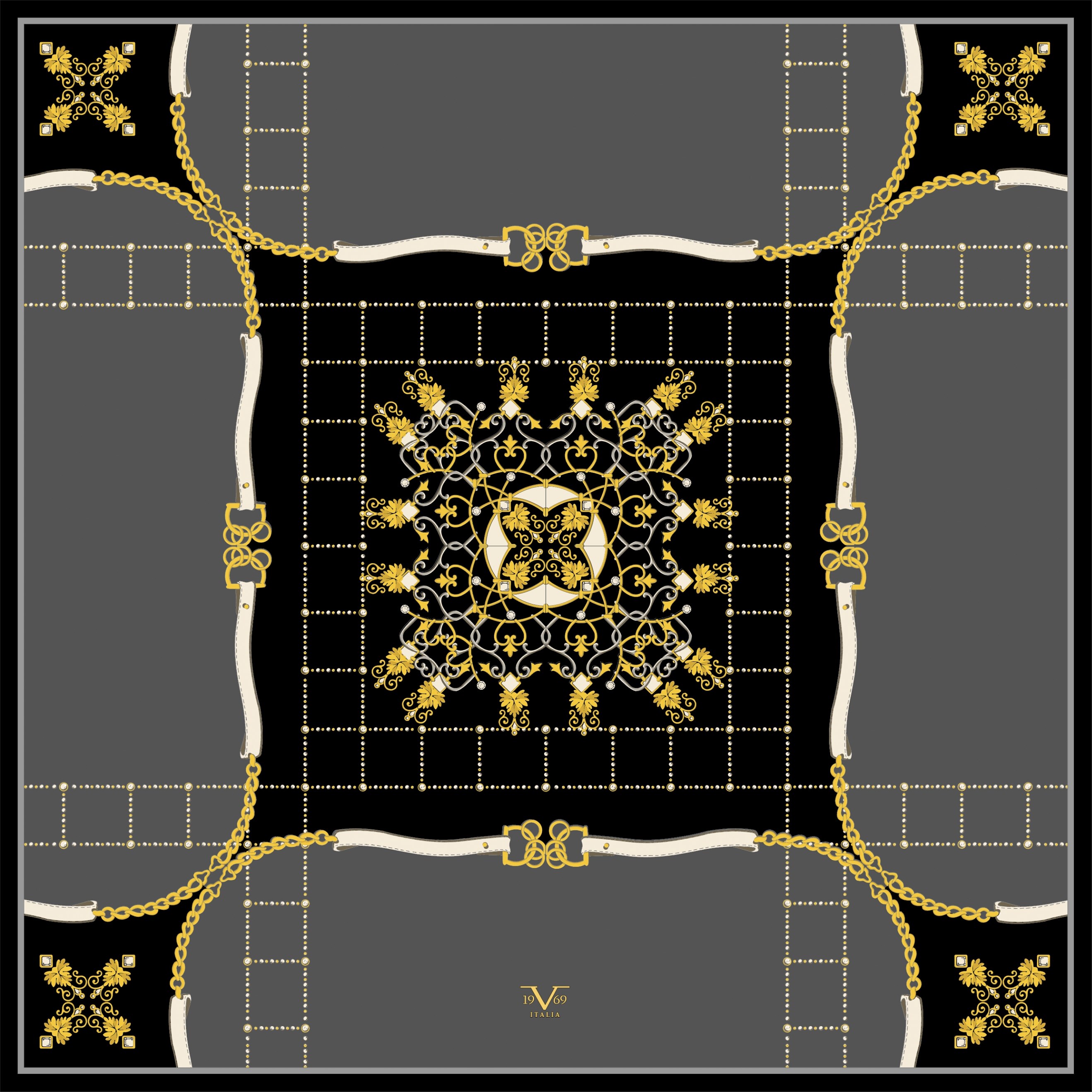 EŞARPZincirli Desen Gold Seri Twill Eşarp Askısı ile Birlikte 90x90 cm