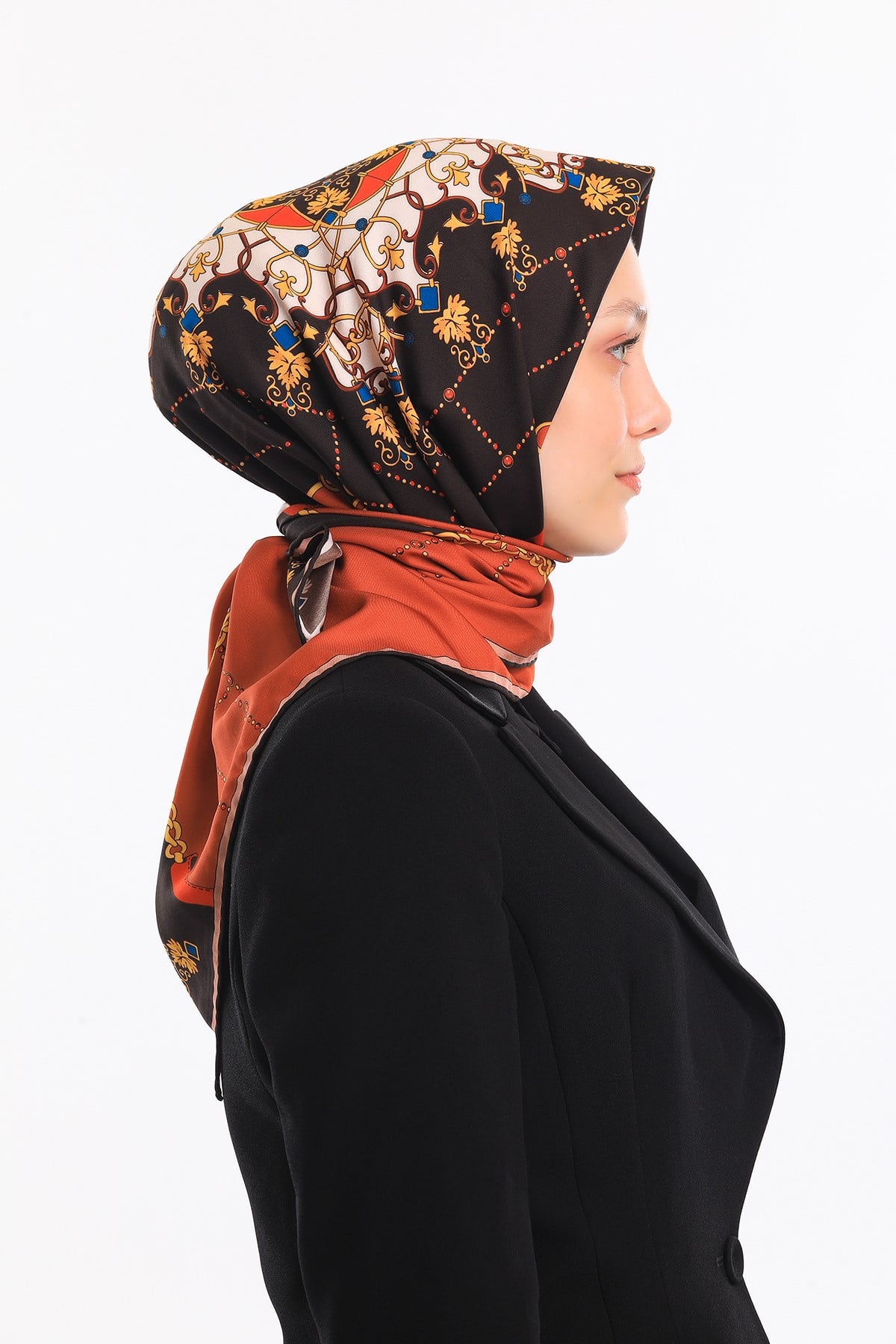 EŞARPZincirli Desen Gold Seri Twill Eşarp Askısı ile Birlikte 90x90 cm