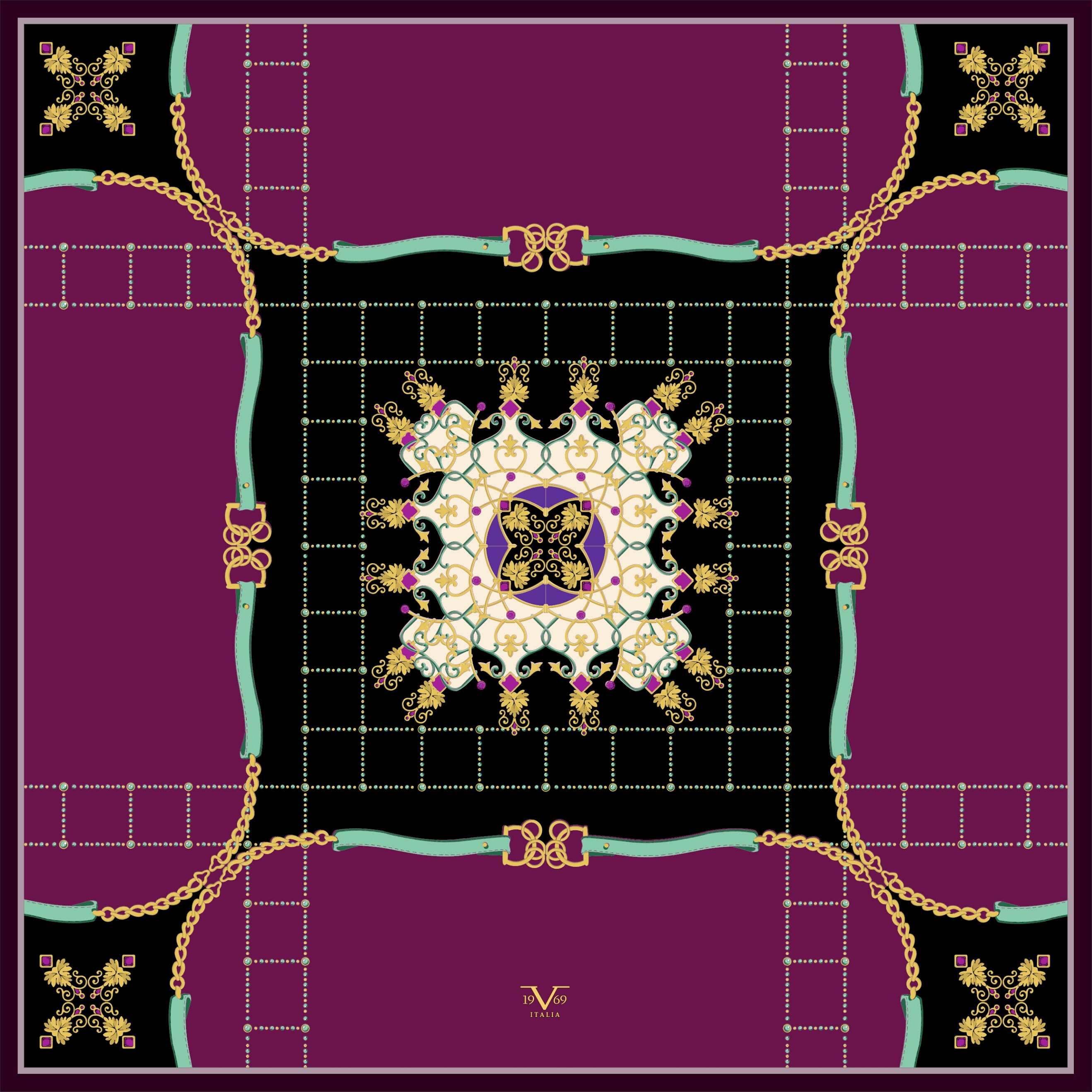 EŞARPZincirli Desen Gold Seri Twill Eşarp Askısı ile Birlikte 90x90 cm