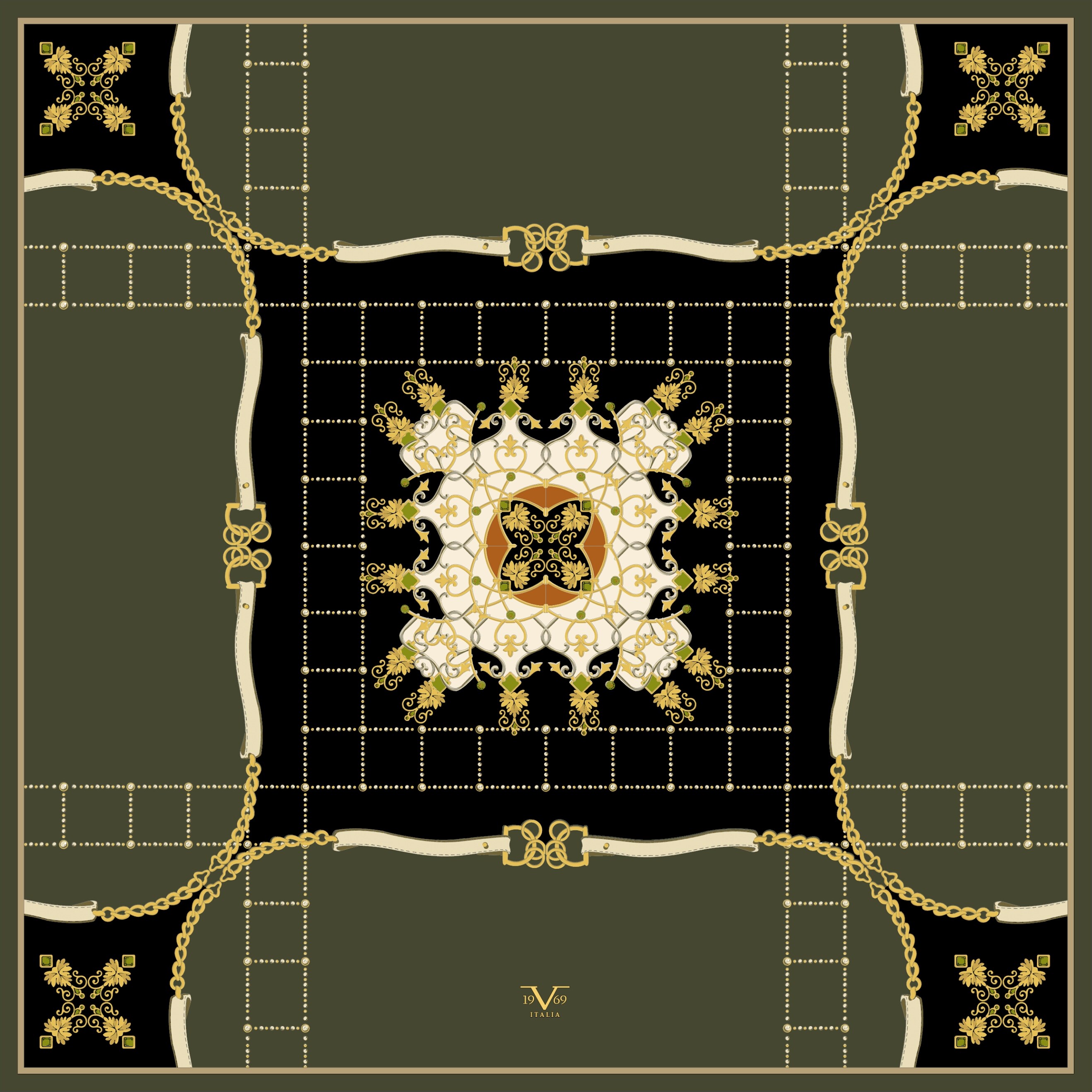 EŞARPZincirli Desen Gold Seri Twill Eşarp Askısı ile Birlikte 90x90 cm