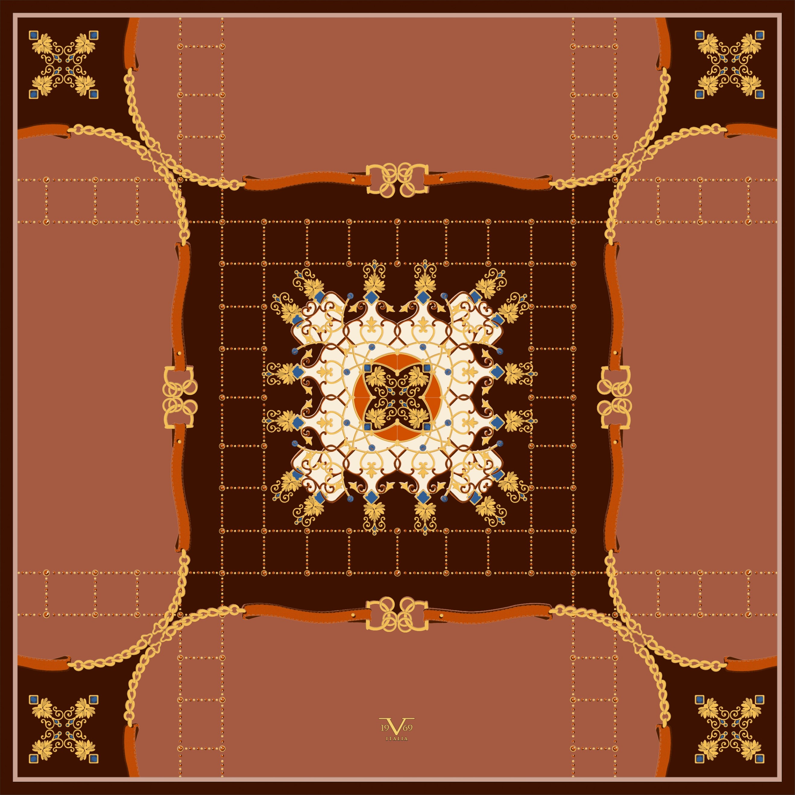 EŞARPZincirli Desen Gold Seri Twill Eşarp Askısı ile Birlikte 90x90 cm