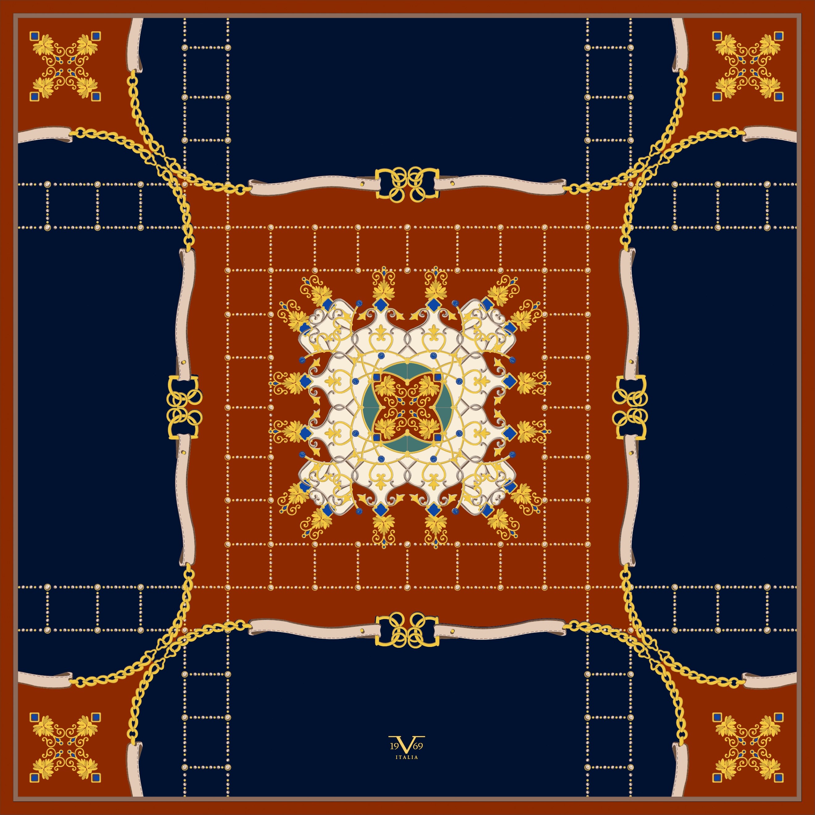 EŞARPZincirli Desen Gold Seri Twill Eşarp Askısı ile Birlikte 90x90 cm